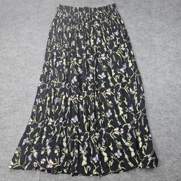 Vintage Indira Skirt Womens Medium Black Floral Butterfly Maxi Boho 90s Cottage - Picture 1 of 6